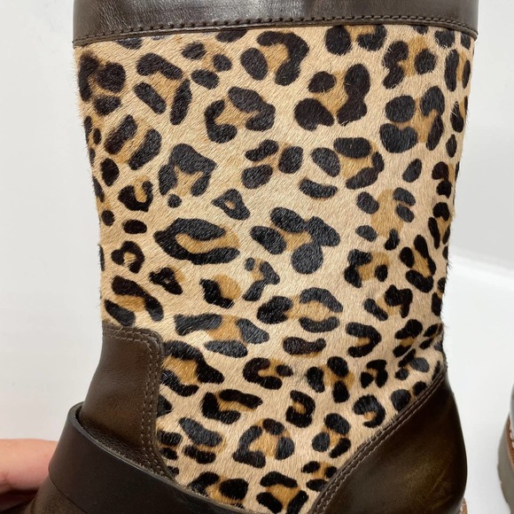 Sperry Britt Brown Leather and Calf Hair Leopard Print Buckle Clasp Boots size 5 - Picture 7 of 10